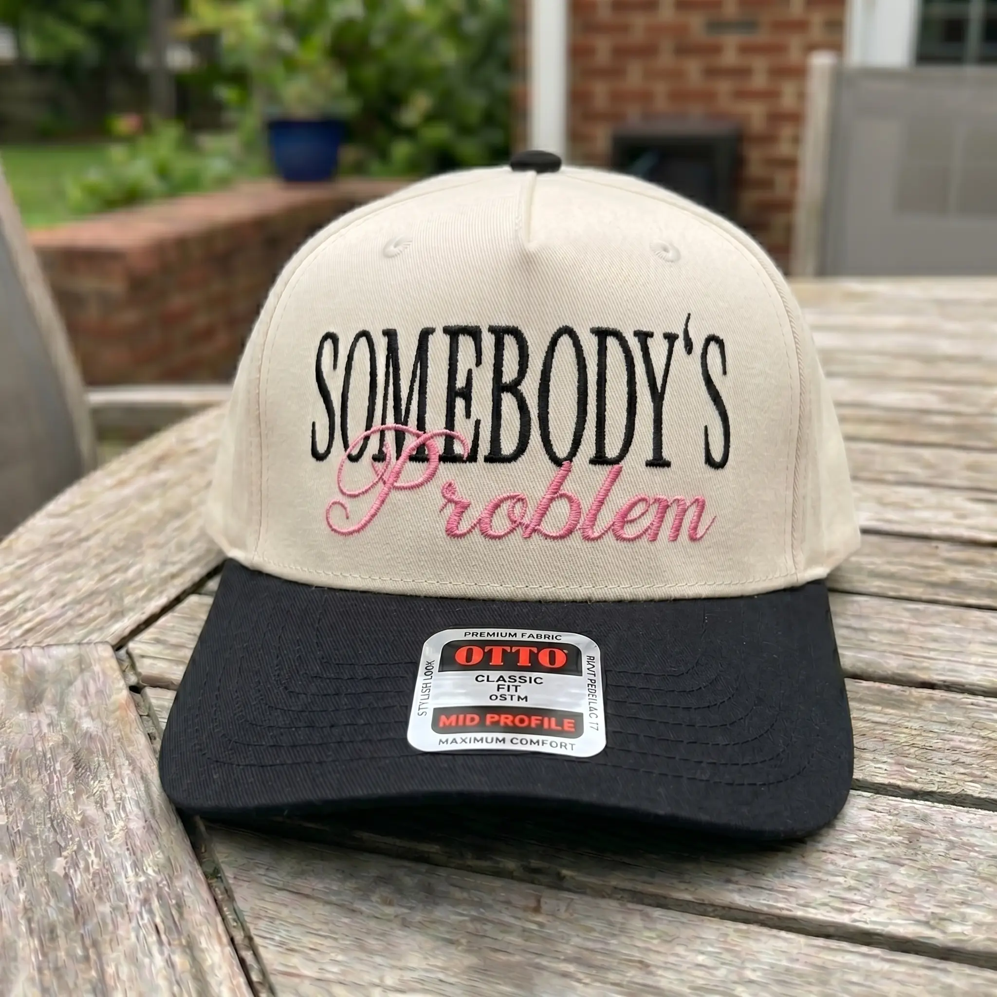 Somebody's Problem Sarcastic Embroidered Hat, Vintage Americana Country Music Meme Humor Baseball Cap, Embroidered Two Tone Canvas Snapback Trucker Hat