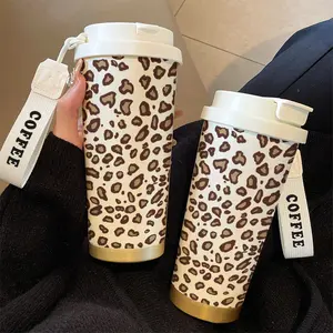 Artistic Leopard Print Insulated Cup Tumbler with Straw, 530ML Stainless Steel, Keeps Cold & Hot, Perfect for Travel, Creative Christmas Gift
