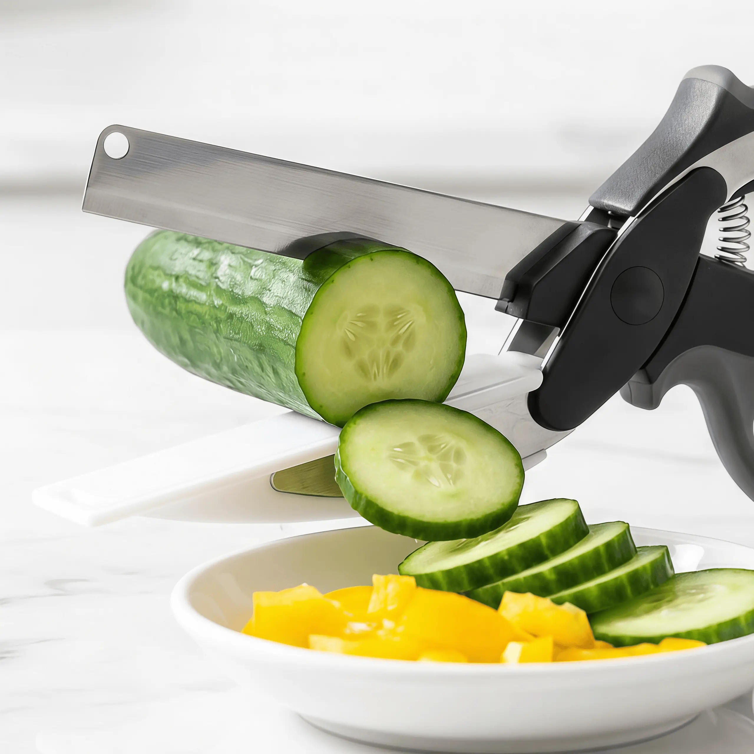 2 in 1 Kitchen Scissors for Food – Stainless Steel Blade & Plastic Cutting Board Scissors with Safety Lock | 9.5" Tomato Knife, Fruit & Vegetable Cutter – Easy-to-Use Kitchen Shears for Meat, Cheese