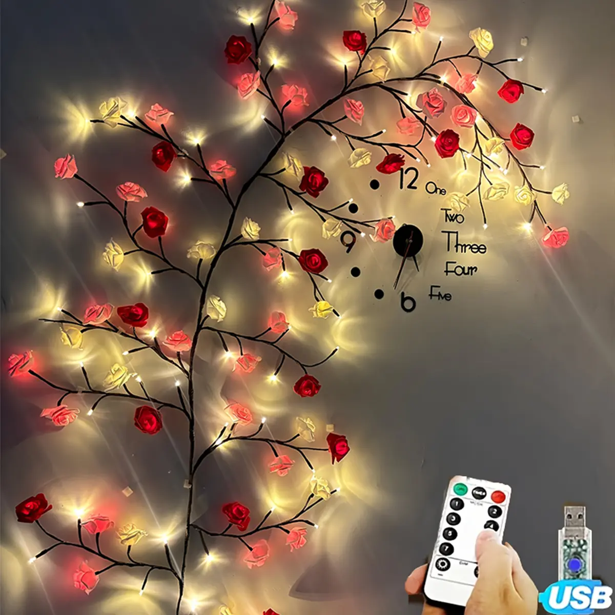 96LED Rose (Cherry Blossom + Butterfly) Vine Decorative Lights, USB powered, perfect diy gifts and decorations for living room, bedroom, birthday party, event party, outdoor event, party decorative lights, holiday decorative lights,，Mother's Day Gifts
