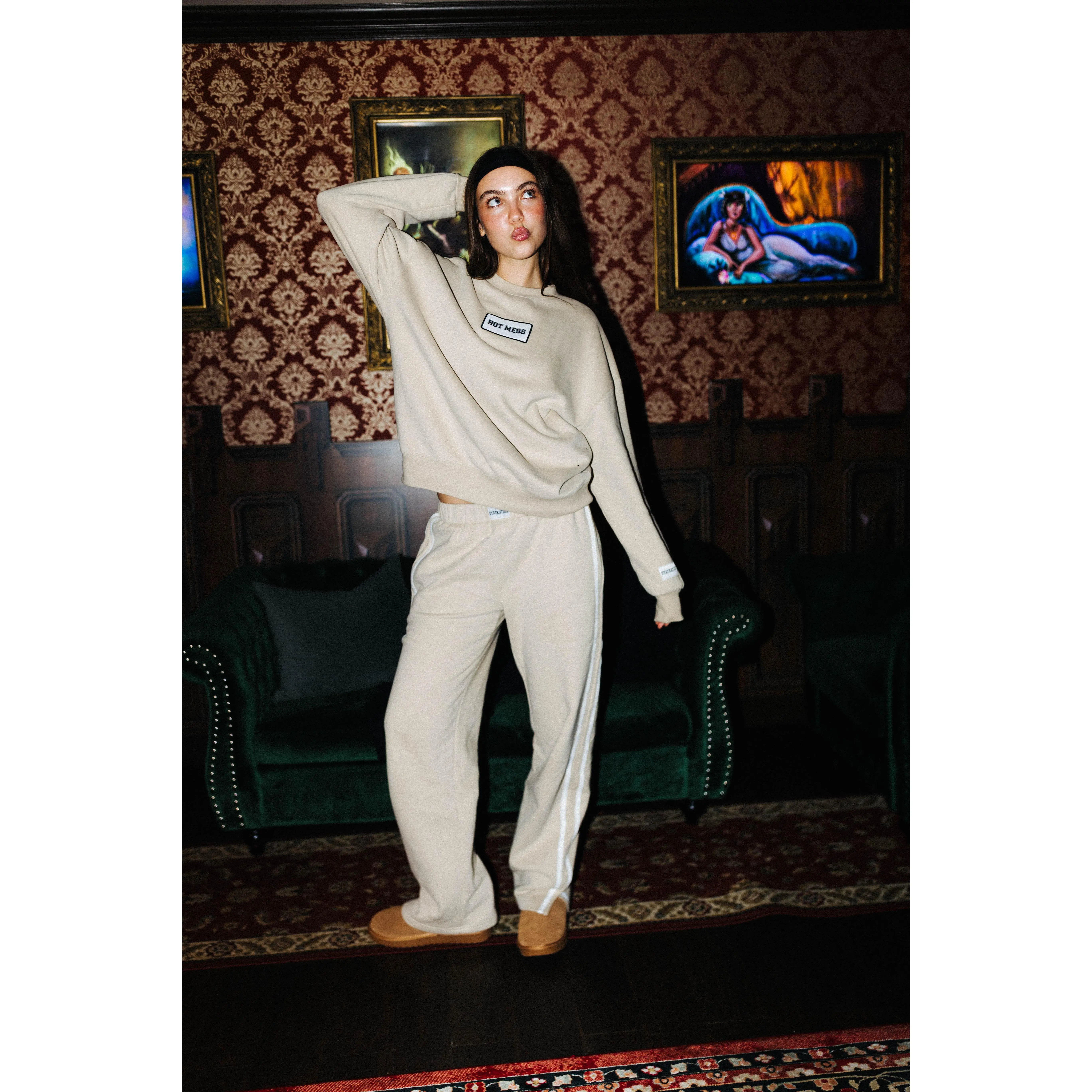 Tan Hot Mess Patch Sweatshirt