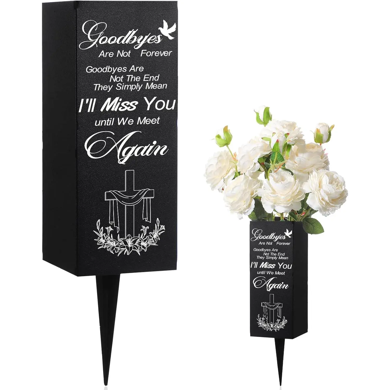 Cemetery Vases for Grave Metal Flower Holder with Spikes Memorial Funeral Gravesite  Vase Decorations for Loss of Loved One(I'll Miss You)