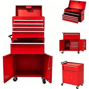 Tool Box with Wheels, 5-Drawer Rolling Tool Chest and Organizer for Garage & Workshop, Includes Detachable Top, Lockable Wheels and Sliding Drawers, Essential Tool Chest Cabinet Organizer