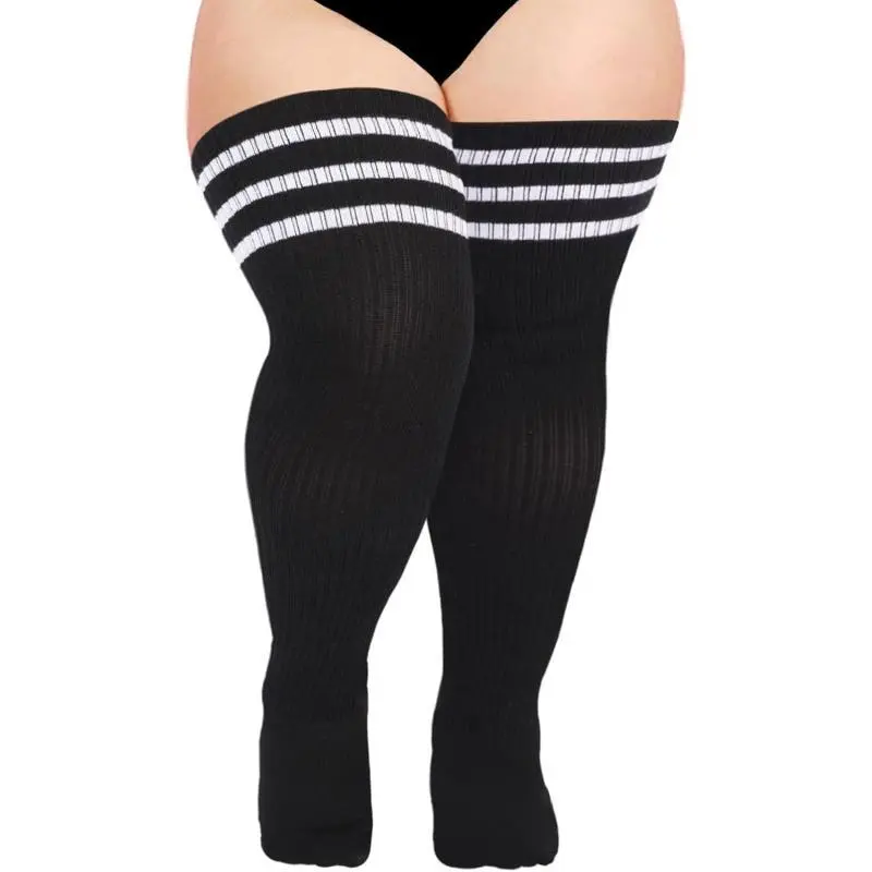 Women's Plus Size Thigh High Socks, Extra Long Knit Cotton Stripe Over The Knee Leg Warmers that Fits Thick Thighs, Love to Wear with a T-shirt, Knee Socks, Oversized, Cute