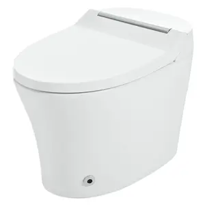Smart toilet with Built-in Heated Seat, One Piece Elongated Modern Toilet with Adjustable Temp Heated Seat, Auto Flush, Dual Flush Toilet 1/1.28 GPF, Foot sensor Flush, White Night Light,Knob Control