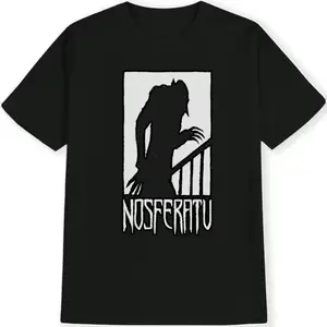 Robot Print Staircase Men's Casual Round Neck T-Shirt Black Versatile Graphic Tee 100% Cotton Unisex Fit