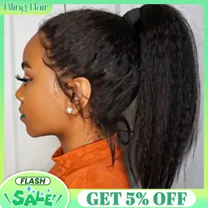 Bling Hair 200% High Density Kinky Straight 360 Lace Front Wigs Human Hair Glueless Brazilian Yaki Straight 13x6 HD Lace Frontal Wig Preplucked Remy Hair Half Wigs With Drawstring 3 in 1 Fast install Wig #TikTokShopHolidayHaul