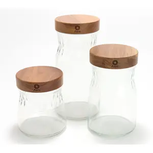 Aarti Sequeira 3-Pc Etched Glass Storage Canisters w/ Acaica Wood Lid
