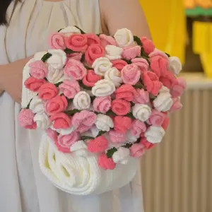 Handmade Knitted Blanket, Soft Wool Thread, Tulip Rose Shape, Plush Warm, Decorative Bouquet, Home Sofa Bed, Romantic Gift, Cozy Chic Blanket