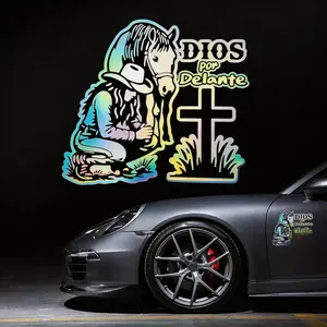Cowgirl praying Dios por Delante Sticker Adhesive Vinyl Decal car Vaquera Orando