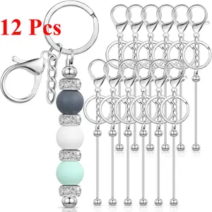 12 Pcs Beadable Keychains Bars Bulk Blank Beaded Metal Keychain for Craft DIY Gift Sturdy Rust Resistant Stylish Decoration Ideal for Crafting and Personalized Designs