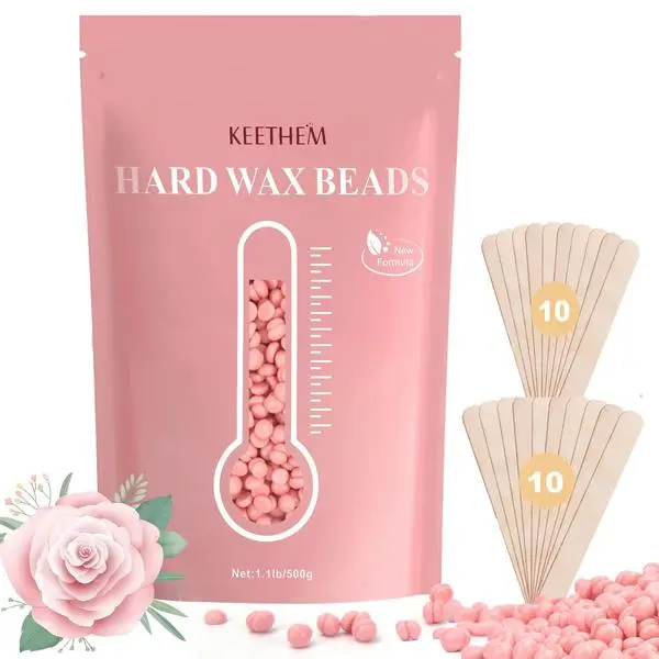 Hard Wax Hair Removal Beads - Painless Waxing for Sensitive Skin, Full Body Wax Beans with 20 Sticks for Women Men Bikini Brazilian, Armpit, Home Use (Rose, 1.1lb/17.6oz)