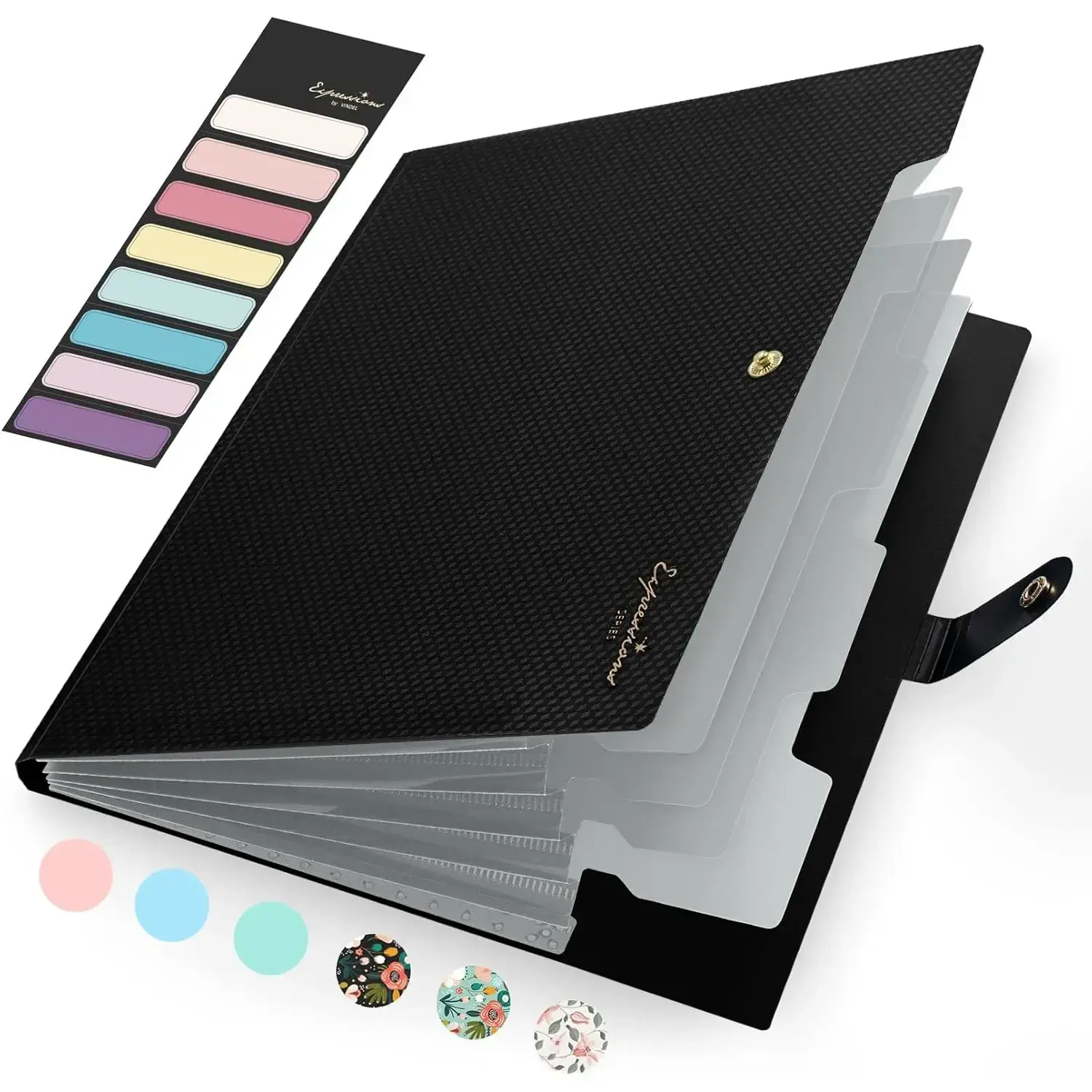 Accordion File Organizer, Letter Size Expanding File Folder with Labels, 5 Pocket Folders for Documents, Portable Paper Bill Receipt Organizer for Home School Office Supplies, Black