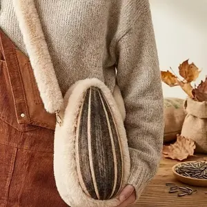 New Cute Plush Giant Peanut Crossbody Bag for Women, Creative Fashion Handbag, Handmade Bag, Autumn Winter Warm, Birthday Gift, Valentine's Day Present