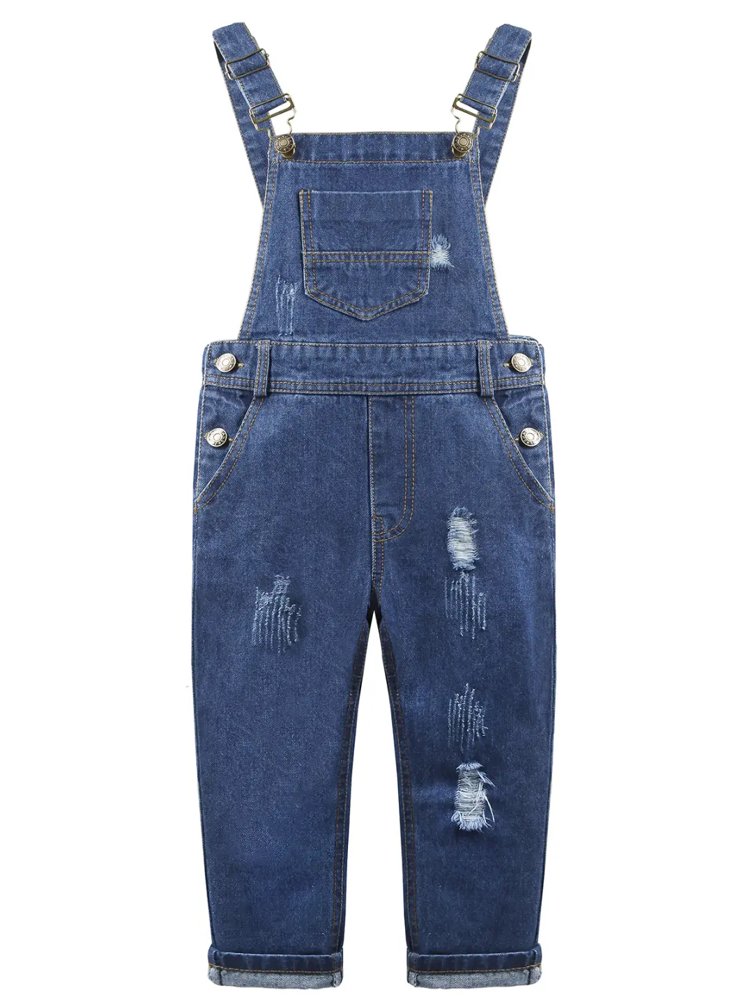 KIDSCOOL SPACE Unisex Kids Ripped Skinny Denim Overalls Distressed Jean Dungarees Bib Pants Streetwear Jumpsuit Outfits