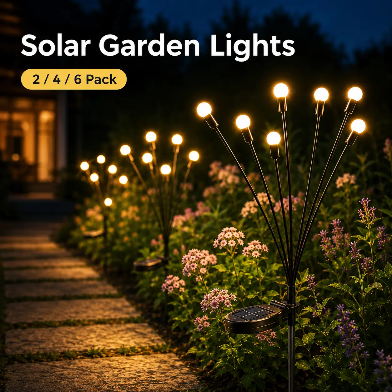 Outdoor Solar Firefly Lights, 2/4/6 Pack WaterproofGarden Stake Lights with Auto Dusk-to-Dawn Glow,16/32/48 LED Bulbs for Yard, Patio, Pathway, Walkway &Landscape Decor