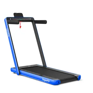 COSTWAY - Electric Motorized Health and Fitness Folding Treadmill with Dual Display-Blue