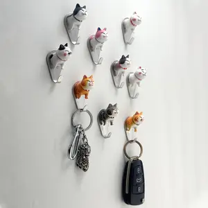 Cat Head Shaped Wall Hook, 9 Counts/set Cute Wall Mounted Key Towel Clothes Hat Hanger, Home Organizer for Entryway Bathroom Kitchen Decor, Wall Mount Design