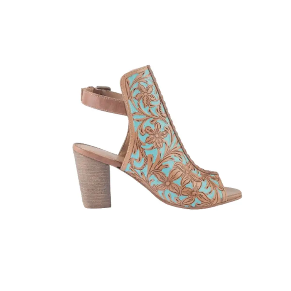Women's Darington Ranch Leather Heel Sandal - Slip-On, Foam-Cushioned, Western, Comfortable Statement Shoes for Casual Wear, Heels for Women, Resin, Western Heels