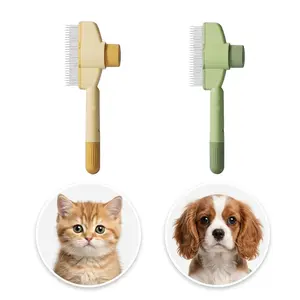 2-Pack Self-Cleaning Pet Grooming Comb for Dogs Cats One-Touch Clean Hair Removal Flea Comb for Short Long Hair Coats Green Yellow