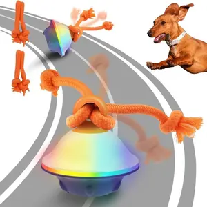 Interactive Dog Toys Automatic Moving Rolling LED Light Up Dogs Ball with Rope Jumping Dog Ball with Rope Squeaky Doggie Toys to Keep Them Busy