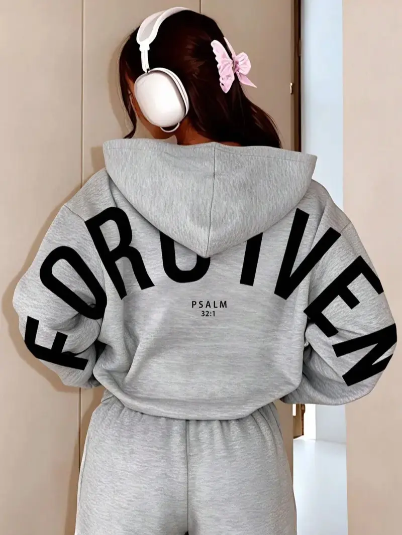 Women's unisex Long Sleeve hooded sweatshirt, loose fit, printed with 'FORGIVEN' graphic, Vintage Construction Style Sweatshirt 2 Sided Hoodie, Trending Graphic T-Shirt, Graphic Hoodie, Unisex Pullover Hoodie