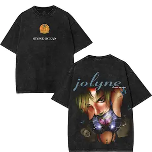 Jolyne Cujoh Stone Ocean Jojo Shirt Japanese Anime Double-Sided Print Washed JoJo Heavyweight Gift for Fans shirts men graphic tee Fabric Menswear