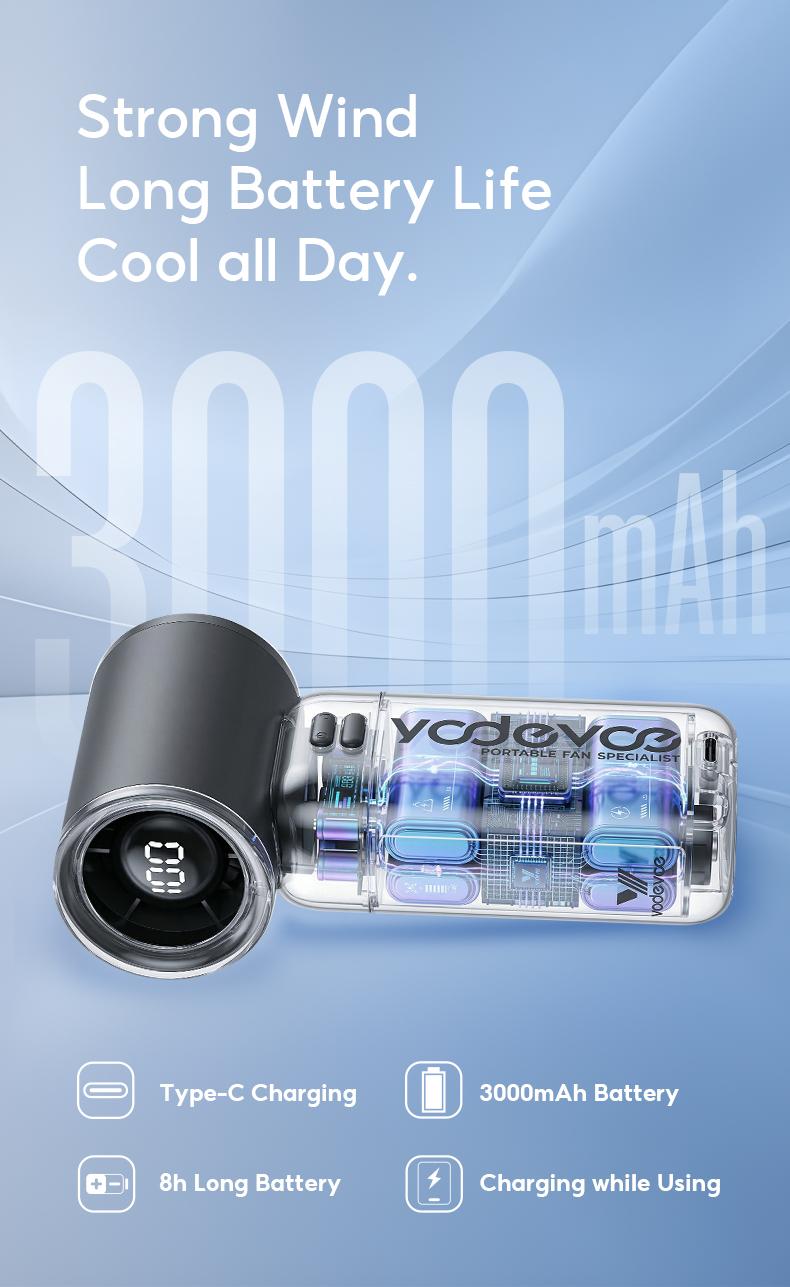 Yodevoe Mini multi-functional handheld fan, powerful turbine portable fan, wind speed 1-100, 20,000 RPM high-speed motor, maximum cooling time 3-13 hours, 3000mAh rechargeable battery, pocket-sized personal travel gadget suitable for both men and women.