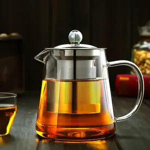 Glass Teapot with Removable Stainless Steel Infuser, Borosilicate Glass  Pot with Strainer,for Blooming  & Loose Leaf , Microwave & Stovetop Safe (33OZ)