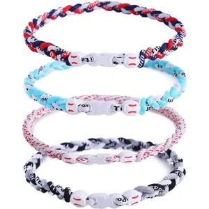 KF5-HBL02  4 Pieces Baseball Necklaces for Boys,Three Braided Rope Tornado Sports Titanium Necklaces,Baseball Accessories Drip