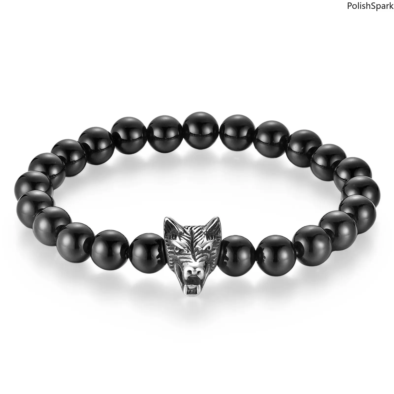 Tiger Eye Beaded Bracelet for Men, Viking Wolf Head Charm with Natural Onyx Stones, Stainless Steel Punk Stretch Jewelry, Gift Ideas, Wolf Totem, Elastic Stretch, Black Onyx, Anniversary, Male, Daily tiktokshopbacktoschool, Natural Stones