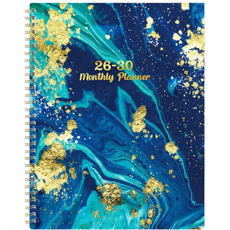 2026-2030 Monthly Planner/Calendar, Spiral bound planner, Monthly Budget Planner, Blue Marble with Gold Accents Cover Notebook, Yearly Calendar Planning, Monthly Tabs, 5.5 x 8.3 inches, 71 Sheets/142 Pages Thick Paper