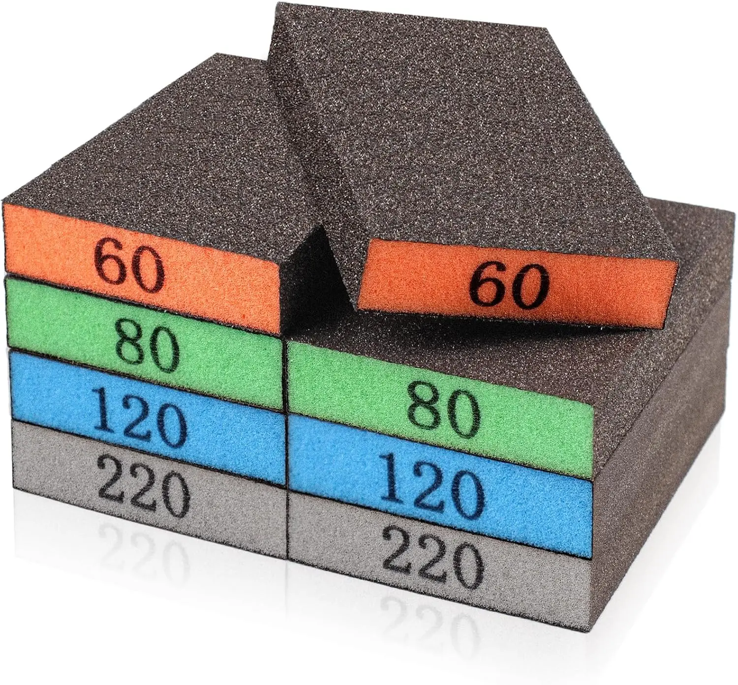 8-Pack Assorted Grits Sand Sponge, 60/80/120/220 Grit Sanding Blocks, Washable Reuse Abrasive Blocks for Drywall, Wood, Metal
