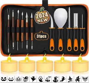 Pumpkin Carving Kit with Stencils: 31 PCS Halloween Pumpkin Carving Tools - Professional Pumpkin Carving Set - Heavy Duty Stainless Steel Jack-O-Lanterns Pumpkin Carving Knife for Kids Adults