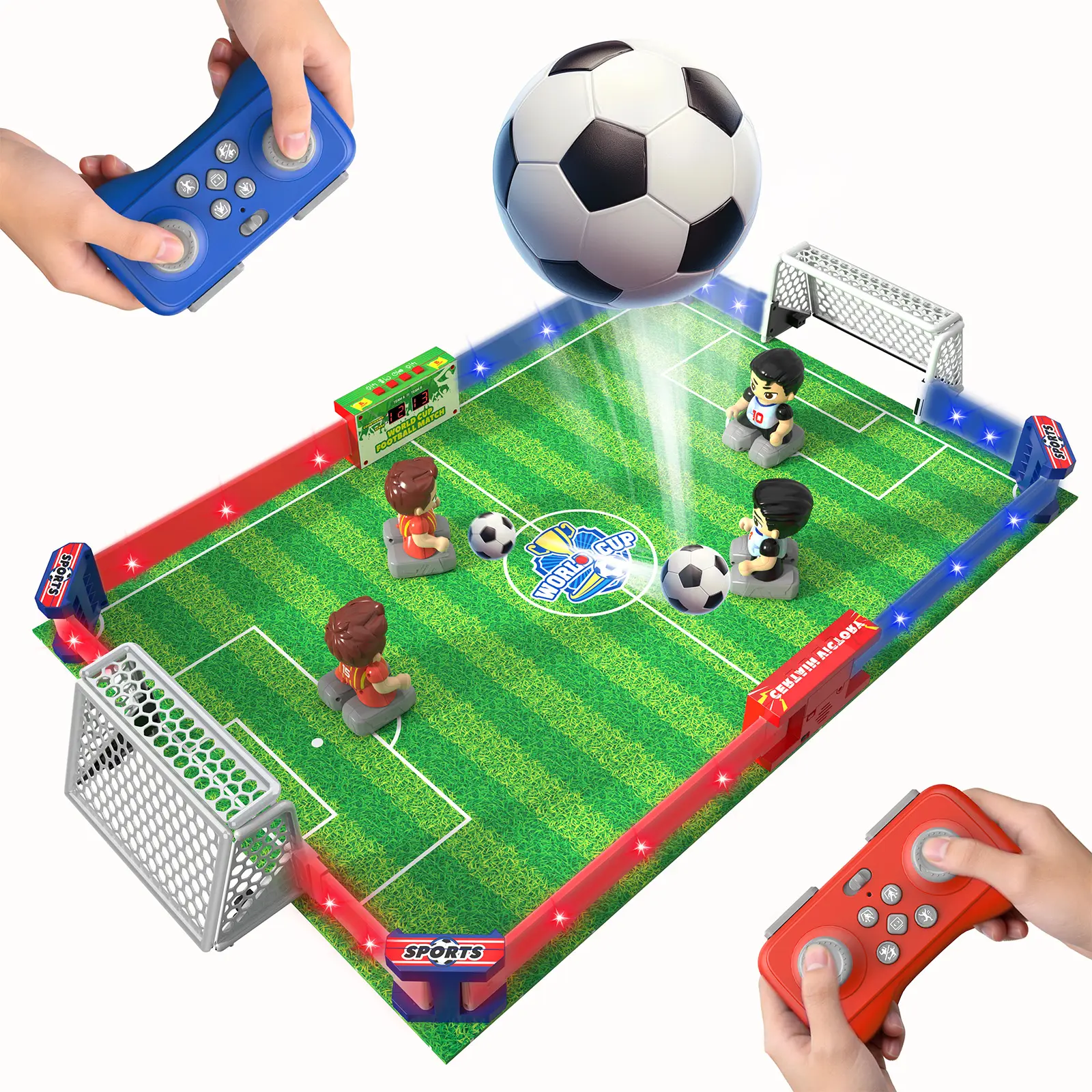 Cokzer Kids' Soccer Table, Portable Table-Top Soccer Game, 1-4 Player LED RC Soccer Board Game for Kids with 3 Balls & 4 Remote Controllers,Perfect for Indoor Family Fun and Parties, Gift for Boys and Girls,Suitable for Children Aged 6 and Up