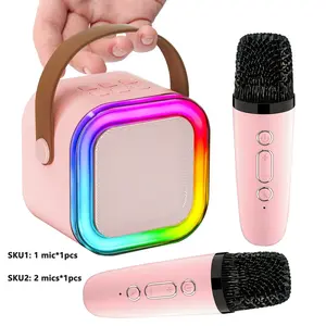 Mini Karaoke Machine for Kids & Adults, 2 Wireless Mics, LED Neon Lights, Multifunction Portable Karaoke Speaker, Perfect Gift for Children & Teens