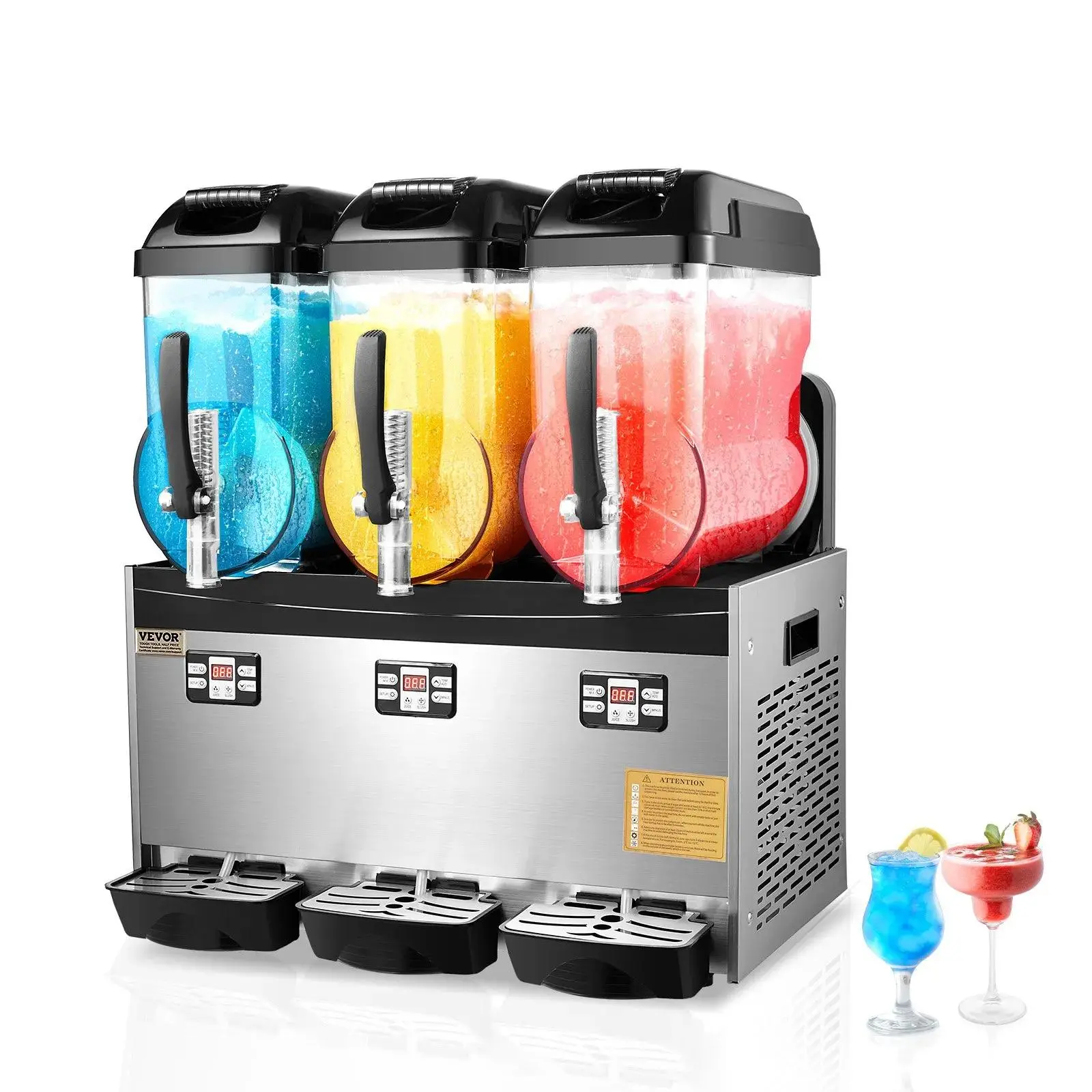 【summerfinds】VEVOR Commercial 3x12L Triple Tank Stainless Steel Frozen Drink Maker144-Cup Margarita Smoothie Slushie Machine for HomeIdeal for Restaurants & Cafes