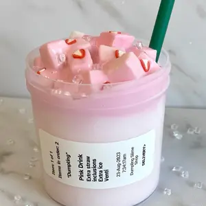 Pink drink slime, thick ans glossy with jelly cubes