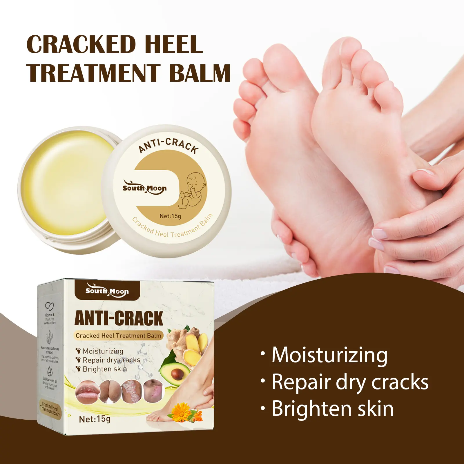 Natural Herbal Cracking Ointment - Moisture-Rich, Repairing Nourisher with Shea Butter, Beeswax, Ginger Oil - Hydrates, Restores Dry Rough Heels, Softens Calluses & Dead Skin