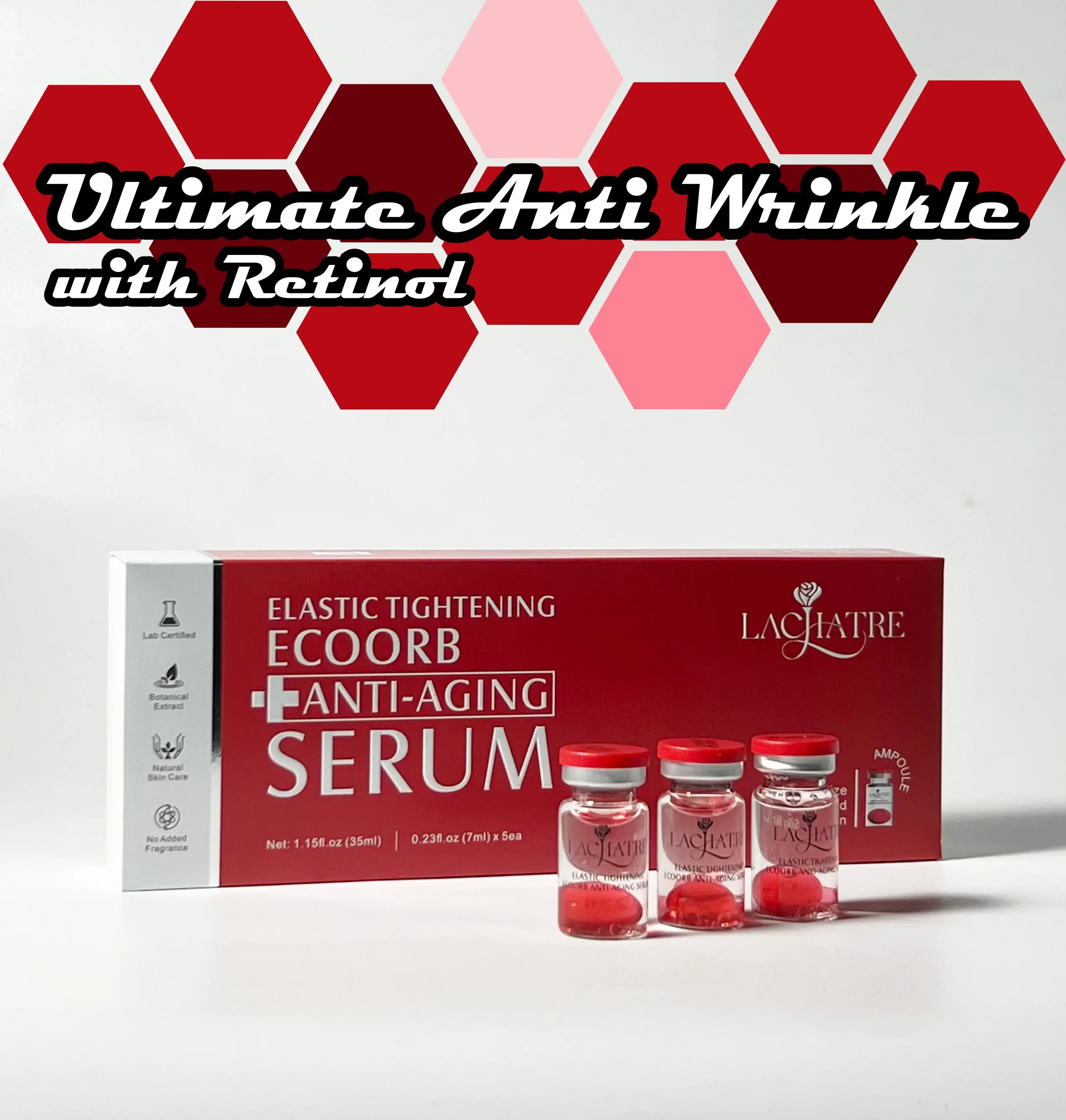 LACHATRE: Red Elastic Tightening EcoOrb Anti-Aging Serum with Hydrolyzed Collagen & Retinol & Multi Peptides for Tight & Silky Skin Firm Skin Tightening Skin Fine Lines Elasticity Face Lifting Skin Repair Anti-Wrinkle Anti-Oxidation SummerVibes