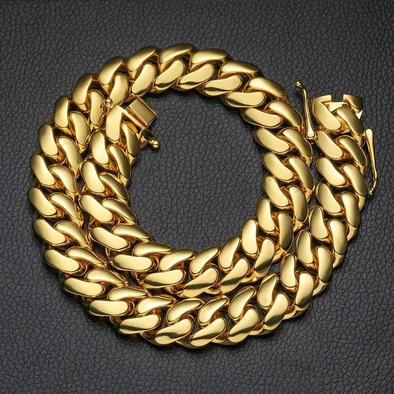 FSTVE 18k gold plated Cuban chain barcelet / necklace 12mm /14mm/ 20mm trendy butterfly clasp hip hop jewelry gift