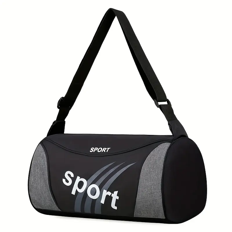 Men's Nylon Gym Duffel Bag with Sport Letter Print, Spacious Lightweight Workout Bag for Travel with Shoulder Strap, Fitness Leisure Bag