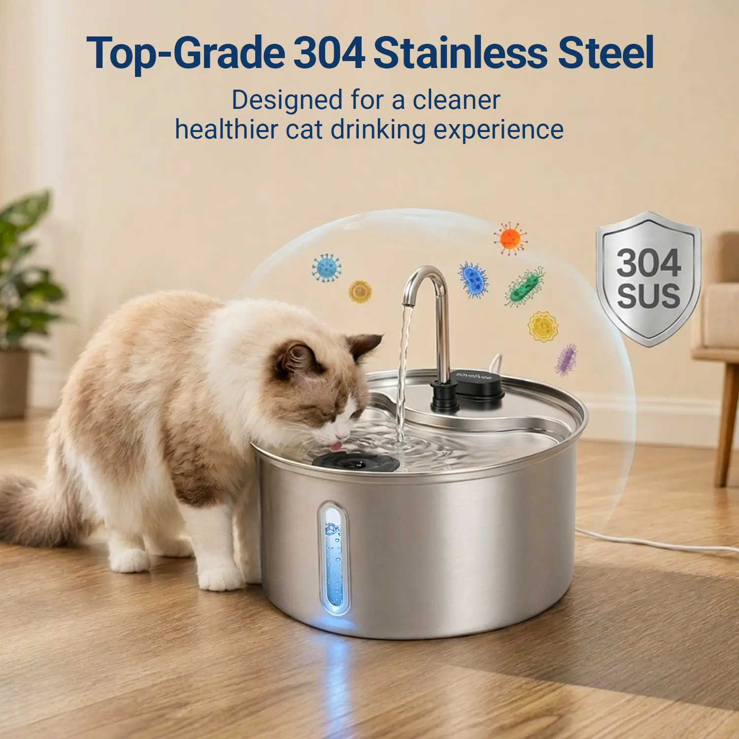 Sovelivee 3.5L Stainless Steel Cat Water Fountain for Dogs and Cats--Dog Water Dispenser--Cat Water Fountain--Stainless Steel--Ultra Quiet--4-Stage Filtration--Multiple Pets--Automatic Pet Water Fountain