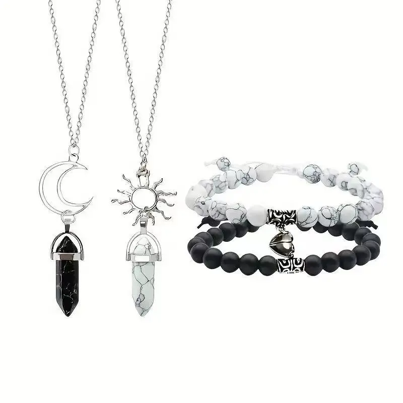 4PCS Magnetic Couples Bracelets Matching  Adjustable  Bracelets and the necklace, Couple accessory set