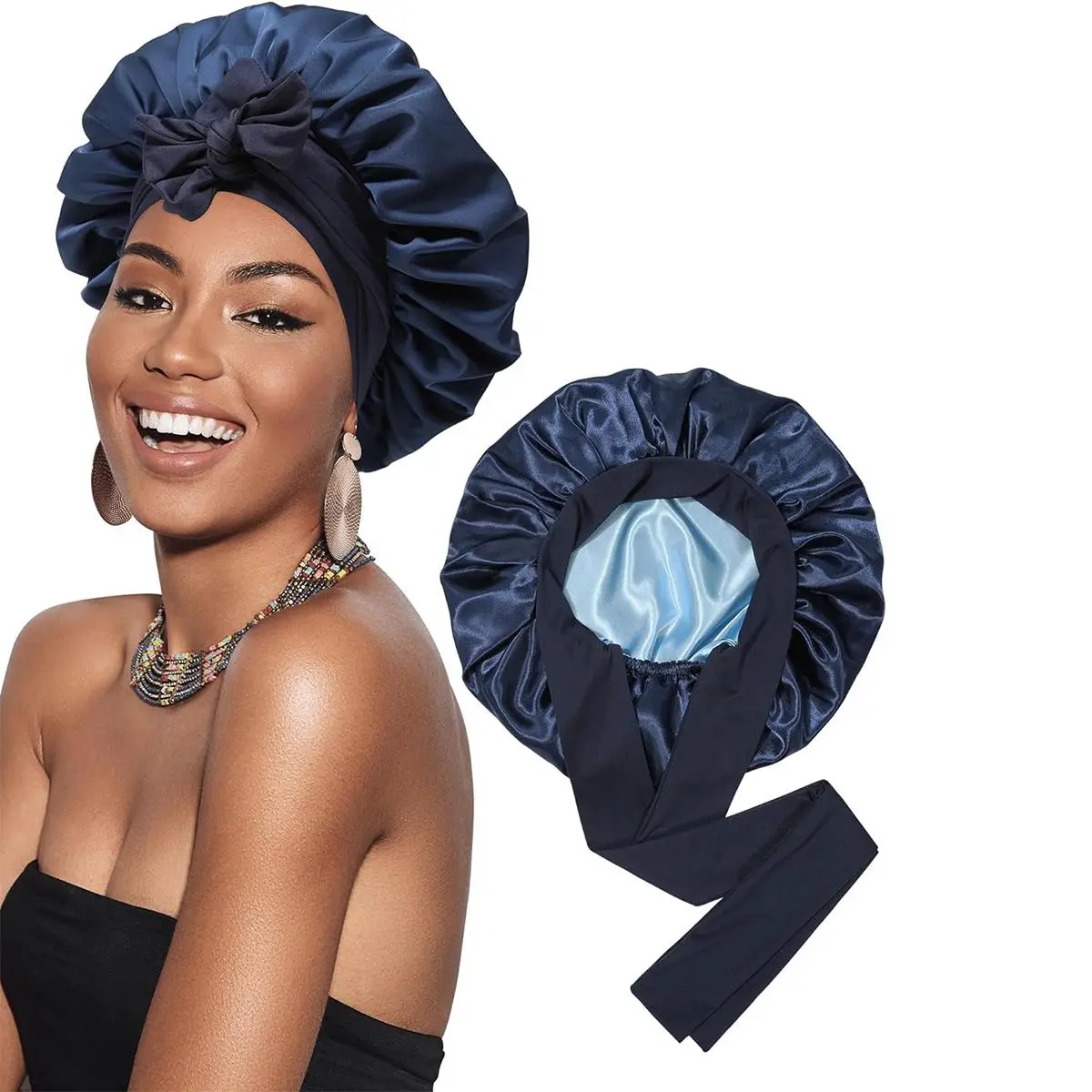 Satin Bonnet Bonnet for Sleeping Sleep Cap Double Layer Hair Bonnet with Elastic Tie Band for Curly Hair Night Cap Haircare