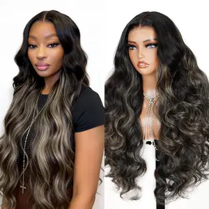 [30"=$67.99] Teslal Hair Balayage Highlight Lace Front Wig Pre-Cut 6X6 TPart Lace Wig Body Wave 220% Density Glueless Ready to Wear Blend Human Hair Wig for Black Women Premium Fiber Beginner Friendly