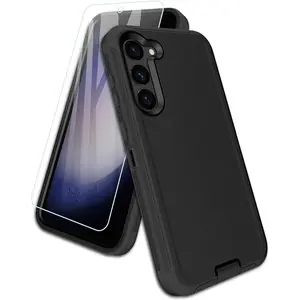 Entronix Case for Galaxy S25/S24/S23/S22/S21/S20/A Series/Plus - Triple-Layer Heavy Duty Cover & Clear Tempered Glass Screen Protector Protection