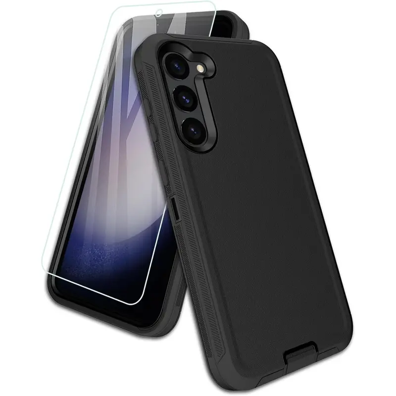 Entronix Case for Galaxy S25/S24/S23/S22/S21/S20/A Series/Plus - Triple-Layer Heavy Duty Cover & Clear Tempered Glass Screen Protector Protection