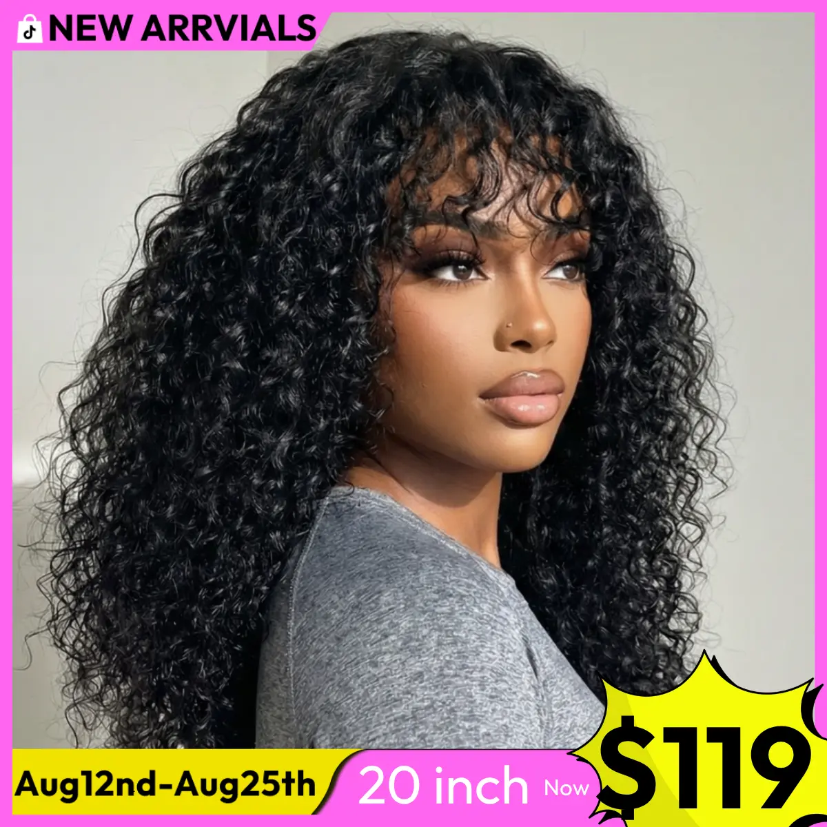 UNice Shaggy Waves Big Hair Wigs with Bangs Glueless 4X2 Lace T Part Human Hair Wigs Pre-Styled Wig with invisi Drawstring summer wig SummerArrvials
