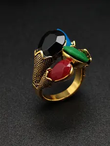 Bohemian-style colored artificial gemstone women's colored fashion Statement ring jewelry gift Three Stone Ring